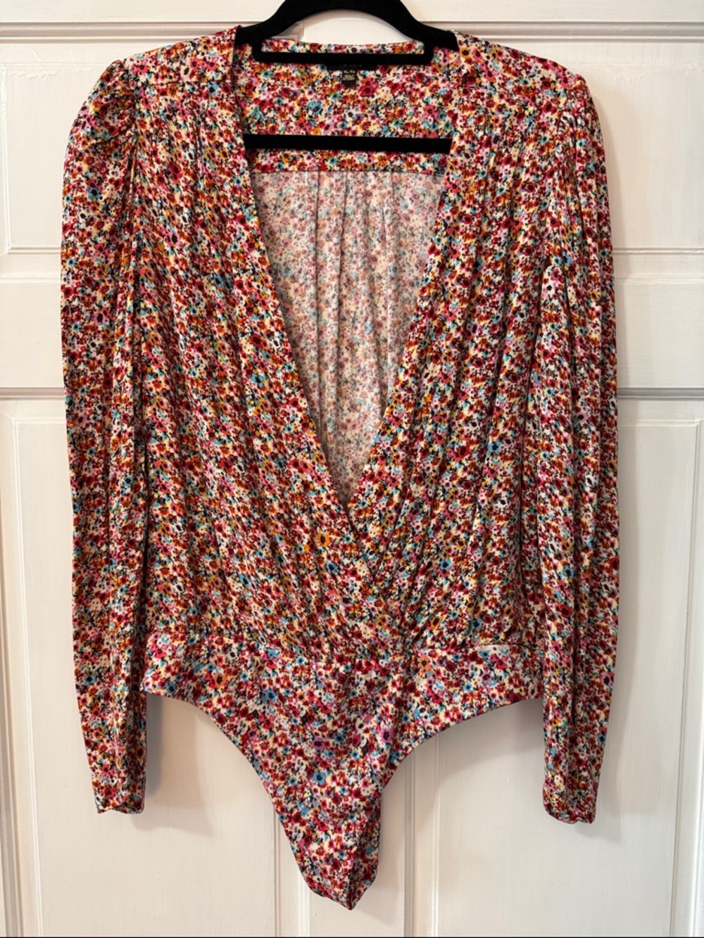 Floral V-Neck Long Sleeve Bodysuit - Red Multi